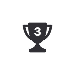 Winner's trophy icon. Symbol of victory. Cup icon. Goblet icon. Champion trophy cup. Sport cup on stand. Achievement badge. Reward badge. Third place. Quality mark. Premium quality. Award icon. Place 