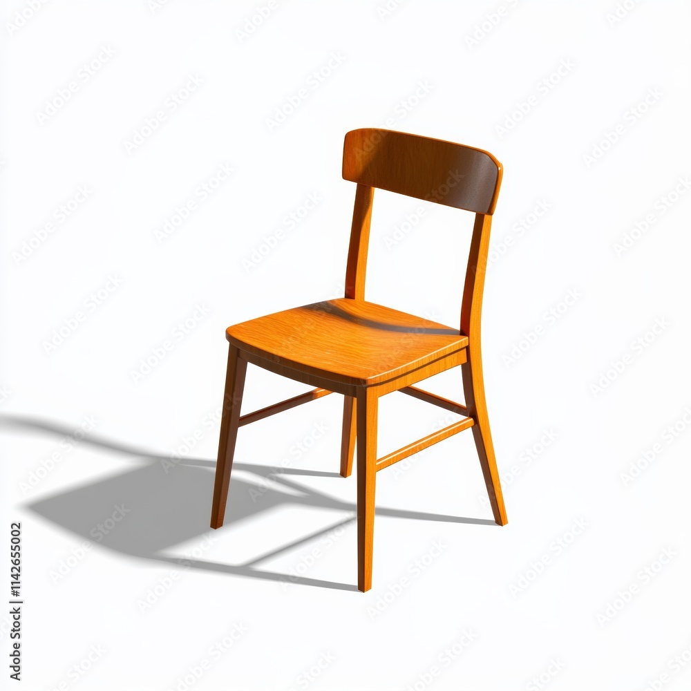 Poster 3d icon of an empty chair moving by itself, minimalist design with shadow, isolated on a white backg
