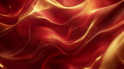 Obraz premium Luxurious Red Silk Fabric Flowing with Golden Highlights - Made with Generative AI