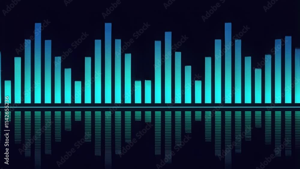Poster digital waves a minimalist interface showcasing smooth flowing equalizer bars in shades of teal and 