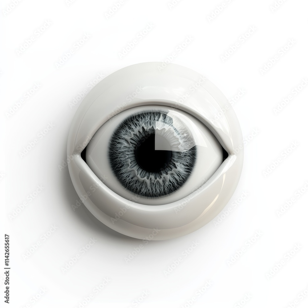 Poster 3d icon of an ominous eye, isolated with minimal design and soft shadows on a white backdrop, symbol
