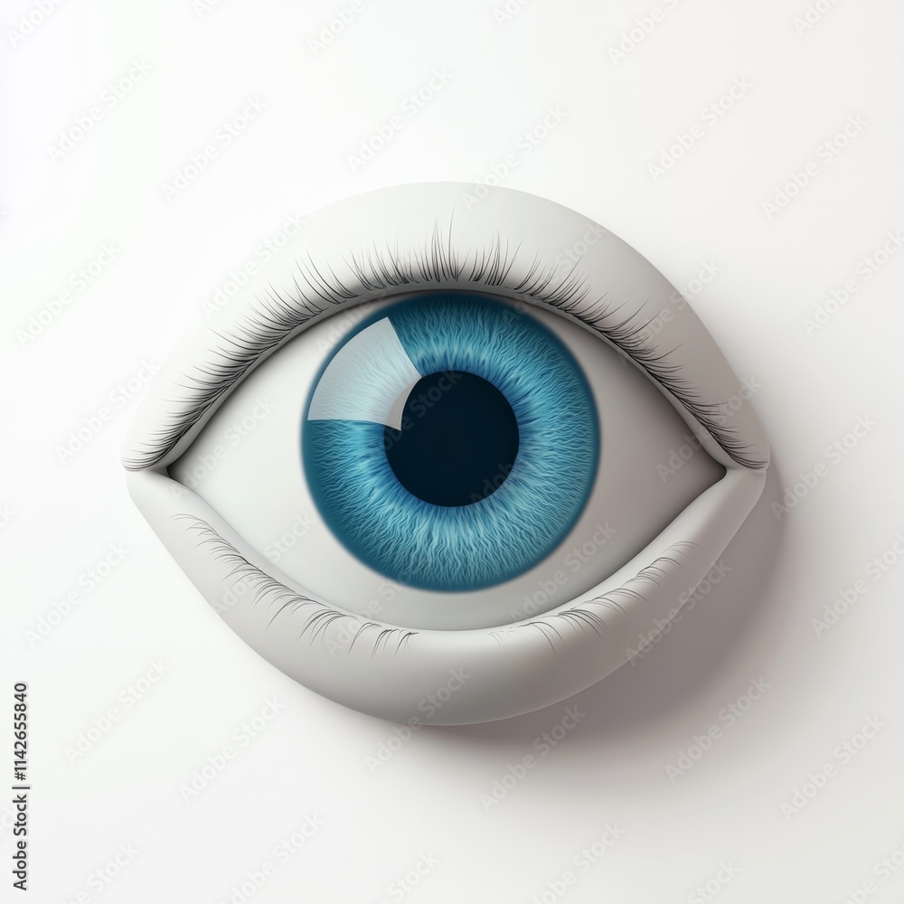 Poster 3d icon of an ominous eye, isolated with minimal design and soft shadows on a white backdrop, symbol