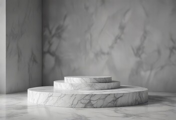 White marble podium with spotlight shadow on grey background mockup for presentation, shadow, marble, grey, podium, mockup
