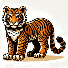 Obraz premium A vibrant illustration of a Sunda Tiger in an upright pose, showcasing its striking orange and black stripes.