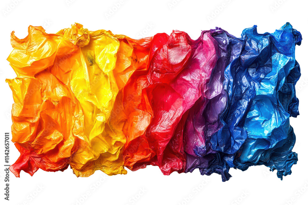 Aufkleber a vibrant array of crumpled plastic sheets in various colors, representing a spectrum from yellow to
