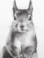 An AI-generated image of a squirrel redrawn as a black and white pencil drawing