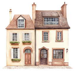 PNG Vintage French townhouses architecture illustration watercolor.