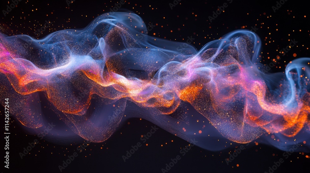 Aufkleber colorful abstract wave of light with particles in dark background