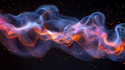 Obraz premium Colorful Abstract Wave of Light with Particles in Dark Background