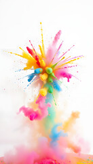 colorful rainbow holi paint color powder explosion isolated white wide panorama background, pop-art. isolated with white highlights