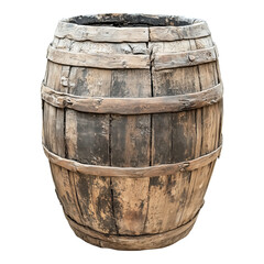 Obraz premium wooden barrel rustic round storage container farmhouse vintage outdoor decor traditional wood isolated on png transparent background
