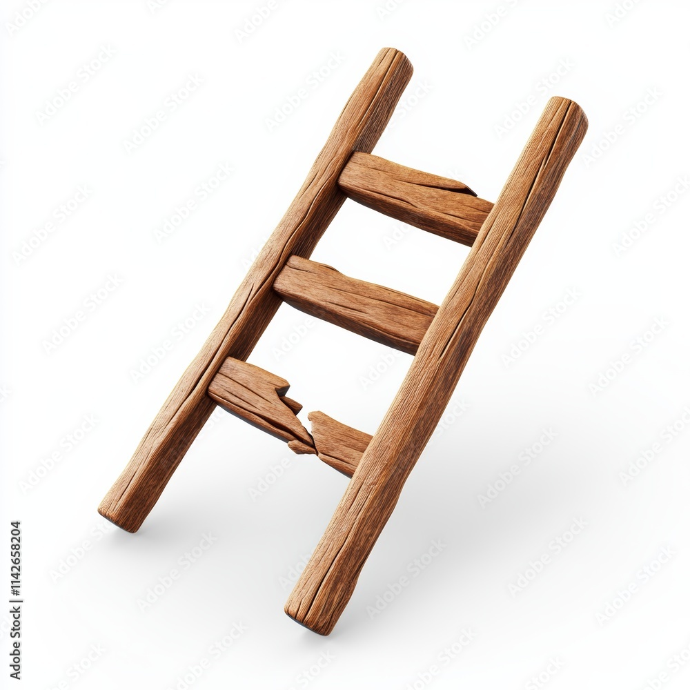 Poster a 3d icon of a broken ladder, simple, sharp design with shadows, floating on a white background, rep