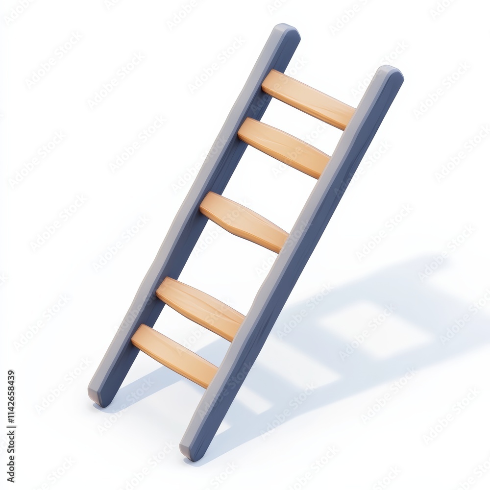 Poster a 3d icon of a broken ladder, simple, sharp design with shadows, floating on a white background, rep