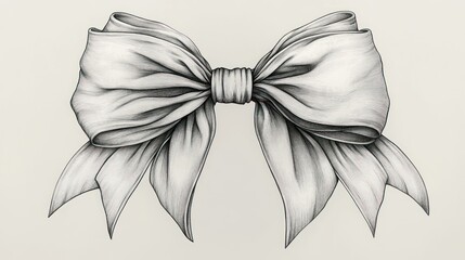 Hand-drawn illustration of a classic, elegant, grey ribbon bow.