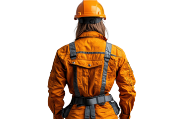 A worker in an orange safety jacket and helmet, standing confidently, conveying a sense of safety and professionalism in an industrial environment.