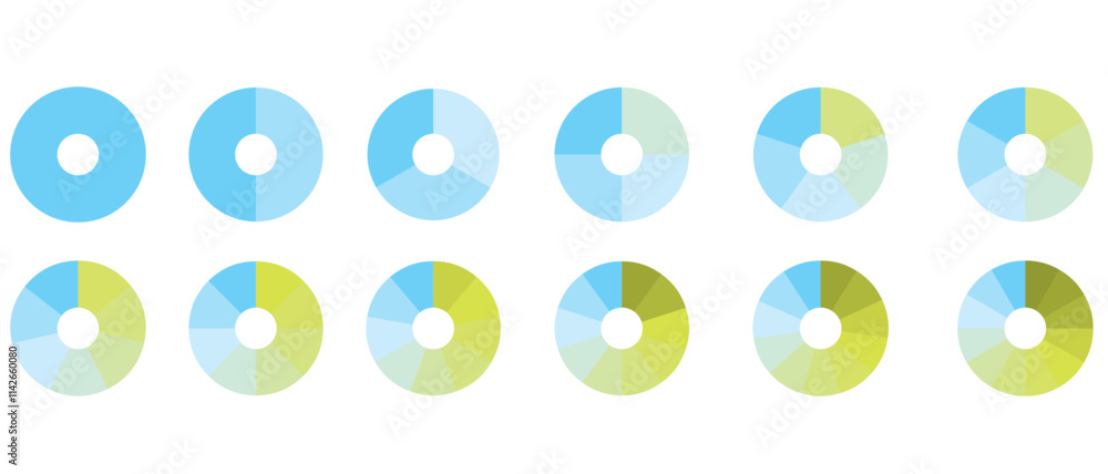 Poster pie charts diagrams. different color circles. donut and pie chart infographic elements set. colorful