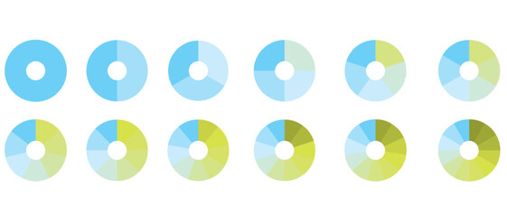 Pie charts diagrams. Different color circles. donut and pie chart infographic elements set. Colorful diagram collection with. Circle icons for infographic.