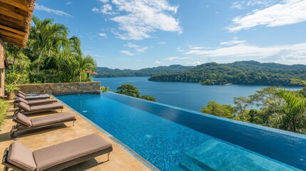 Obraz premium Scenic Infinity Pool Overlooking Ocean View