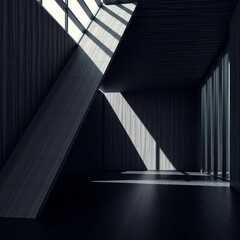 Fototapeta premium Illustration render black interior with wood wall wood concrete design wood design concrete architecture wall floor modern