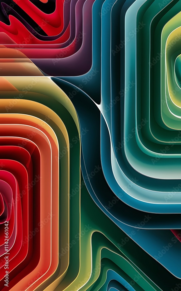 Poster multicolored wavy line primitive geometric elements