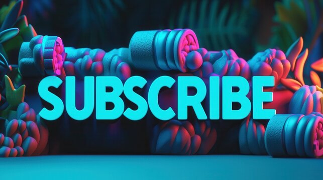 Bright and colorful subscribe message in a vibrant digital environment with abstract shapes and glowing elements