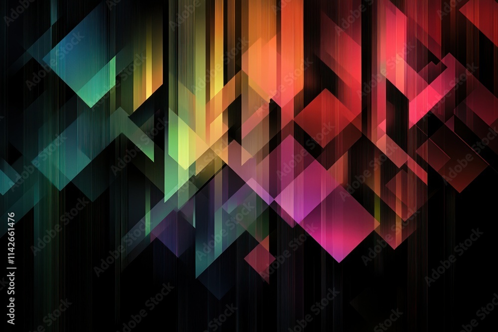 Aufkleber vibrant geometric abstraction with colorful diagonal shapes and vertical movement on a dark backgrou