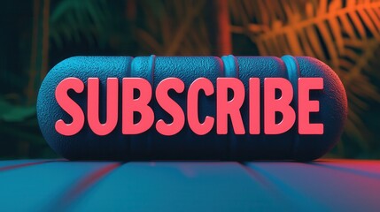 Bright subscribe button highlighting digital engagement with vibrant colors and tropical backdrop