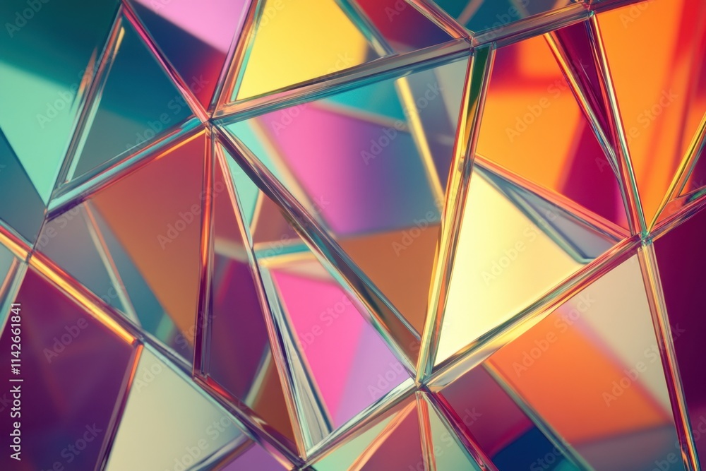 Aufkleber abstract geometric shapes with vibrant colors and reflections creating a dynamic visual experience t