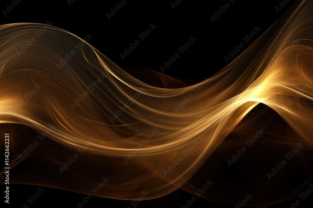 Poster dark brown backdrop featuring a captivating digital signature of golden light lines interspersed wit