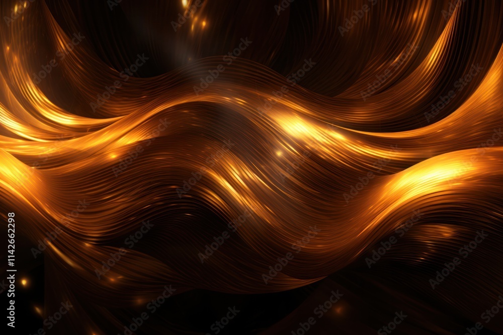 Poster dark brown backdrop featuring a captivating digital signature of golden light lines interspersed wit