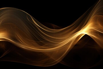 Fototapeta premium Dark brown backdrop featuring a captivating digital signature of golden light lines interspersed with sparkling waves. The composition includes soft, cascading curtains and areas with rich depths