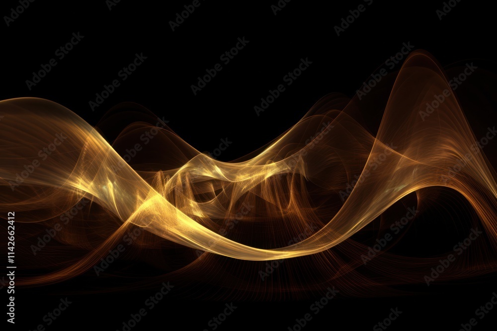 Poster deep dark brown background showcasing a dynamic digital signature made of intricate golden light lin