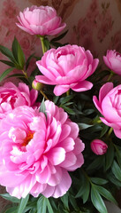Fototapeta premium Pink peonies and wallpaper, photo. isolated with white highlights