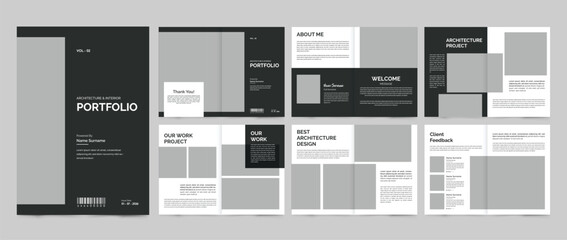 Architecture portfolio design template, architect construction portfolio interior design