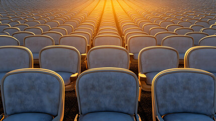 Obraz premium Empty Seats 3D Illustration: Golden Hour Rows