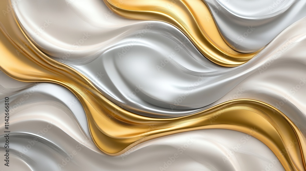 Poster an elegant abstract background with golden and silver waves blending harmoniously