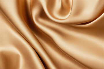 Fototapeta premium Close-up of smooth golden silk fabric with elegant folds and rich texture, symbolizing luxury, elegance, and softness.