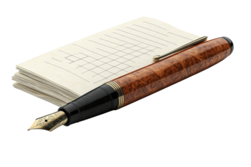 Elegant fountain pen resting on an open notepad, symbolizing inspiration and creativity in writing. Perfect for professional or personal use.