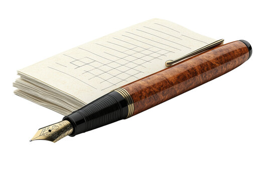 Elegant fountain pen resting on an open notepad, symbolizing inspiration and creativity in writing. Perfect for professional or personal use. - Powered by Adobe