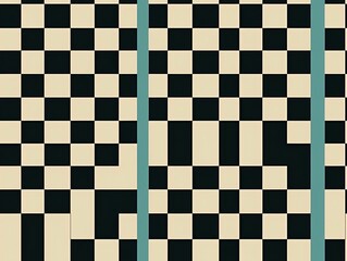 Abstract Checkerboard Pattern With Vertical Teal Stripes