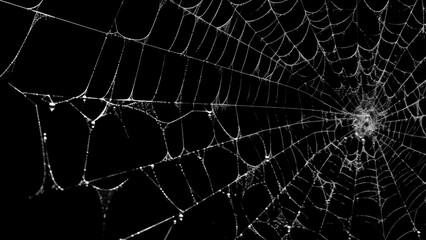 Creepy spider web covers black background Abstract