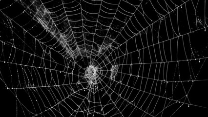 Creepy spider web covers black background Abstract