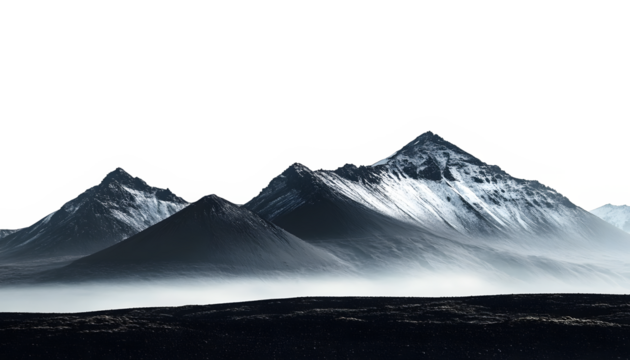 black mountains landscape isolated white