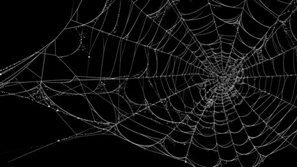 Creepy spider web covers black background Abstract