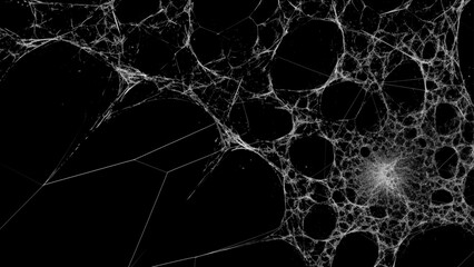 Creepy spider web covers black background Abstract