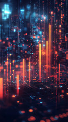 Obraz premium Glowing data visualizations and upward graphs symbolize growth and innovation