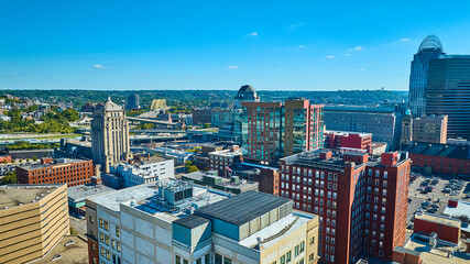 Aerial of Cincinnati Skyline and Ohio River Bridge