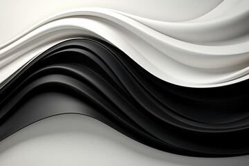 Obraz premium Flowing black and white abstract waves create a dynamic and elegant visual. The smooth curves and contrasting colors provide a sense of motion and depth.