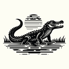 Alligator Silhouette Set Featuring Various Poses for Wildlife, Nature, and Logo Design Projects