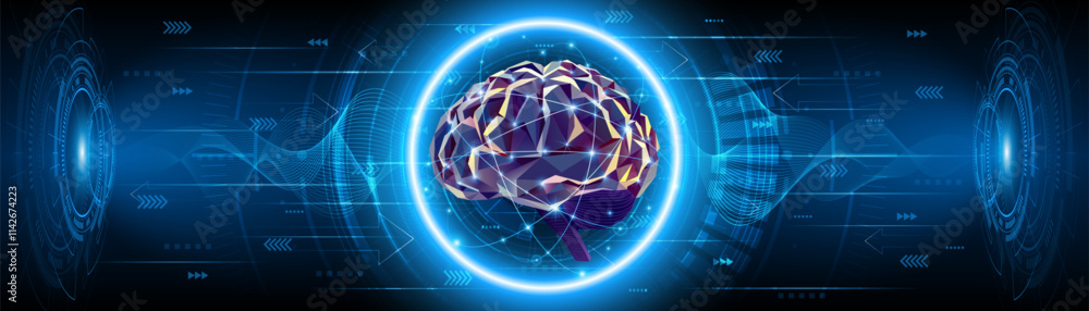 Poster Artificial neural network or artificial intelligence brain. Digital brain science for future learning. modern technology innovation concept background	